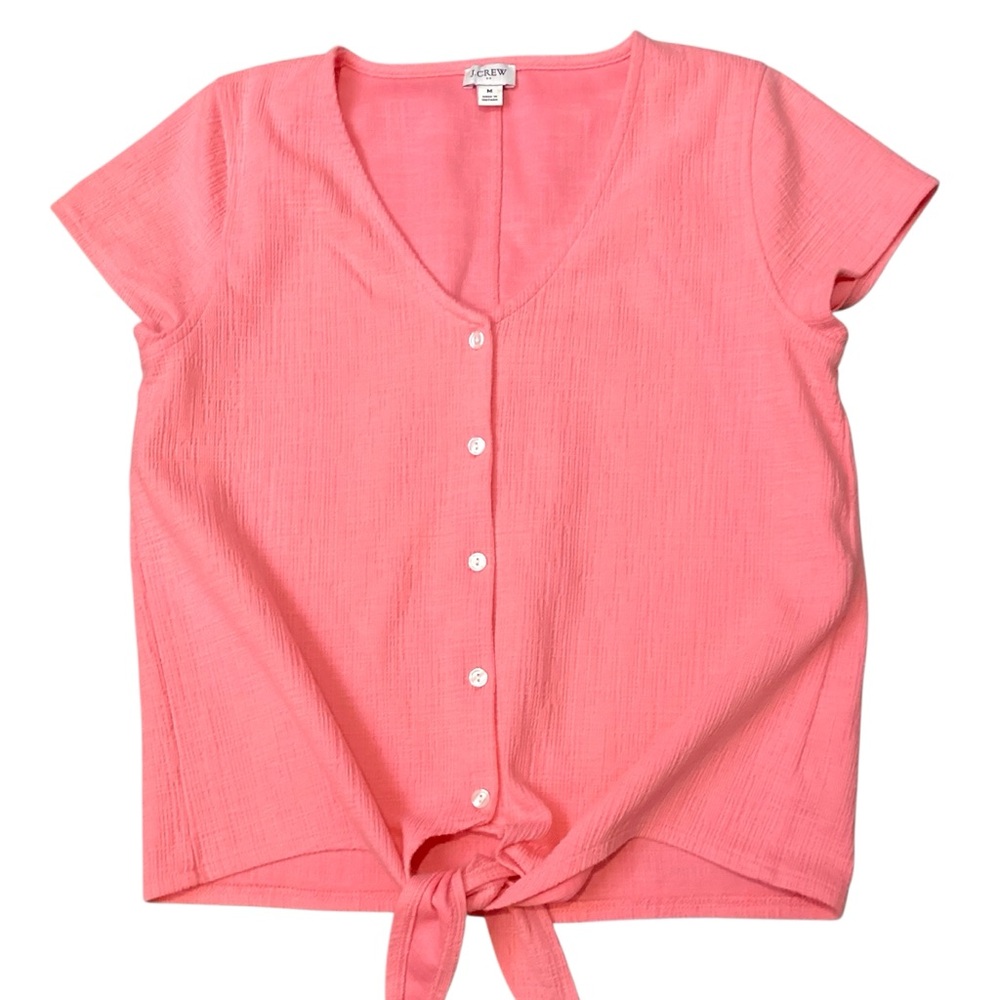 J. Crew Factory Bubblegum Pink‎ Cap Sleeve V Neck Front Tie Top, Medium